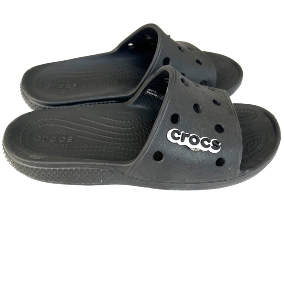 Crocs Classic Slides Black Sandals Mens 4 Womans 6 Slip on Shoes Beach Water - Picture 1 of 8